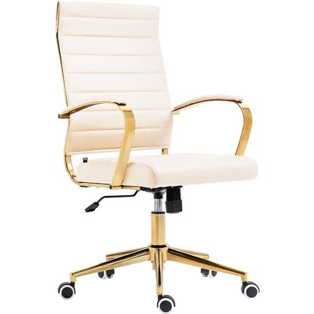 Bürostuhl KENNETH, elegantes Design, goldfarbene Metallstruktur, Kunstleder, Farbe Creme