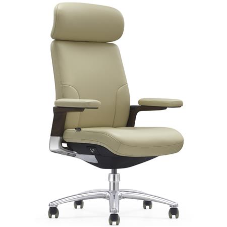 Chefsessel SOPRANO, elegant und luxuriös, mit Holzeinsätzen, Echtleder, Farbe Creme