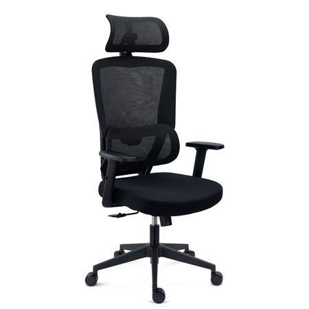 Ergonomischer Bürostuhl SUPRA mit Kopf- und Lordosenstütze, Netzstoff-Rückenlehne, Farbe Schwarz