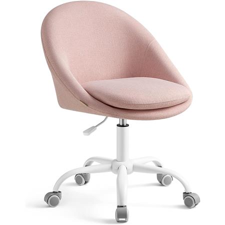 Designer-Schreibtischstuhl ADEL, weißes Metall-Gestell, Samtbezug, Farbe Rosa