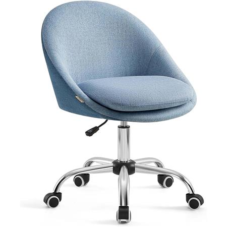 Designer-Schreibtischstuhl ADEL, Metall-Gestell im Chromdesign, Stoffbezug, Farbe Blau