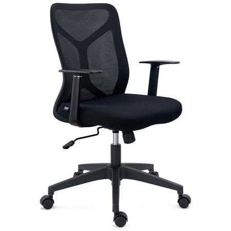 Ergonomischer Bürostuhl GINGER, Wippmechanik, robust und vielseitig, mit Stoff und Netzstoff, Farbe Schwarz