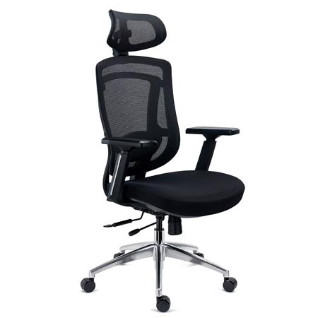 Ergonomischer Bürostuhl ASTON, professioneller Einsatz, verstellbare Lordosenstütze, Netzstoff und Stoff, Schwarz