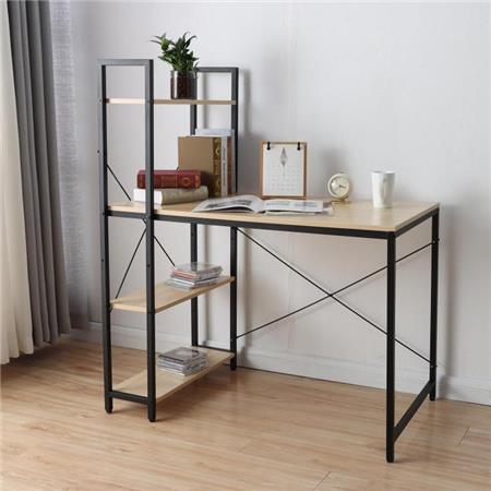 Schreibtisch NORMAN, Abmessungen 100x60x72/120 cm, mit Seitenregal, Metall und Holz, Farbe Natur