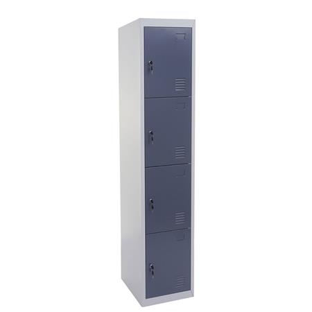 Schließfachschrank HILDUR, Metallspind 180x38x45 cm, 4 Türen mit Schloss, Farbe Grau/ Anthrazit