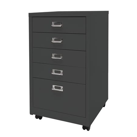 Rollcontainer DONY, 5 Schubladen, 75x40x41cm, Stahlschrank, Farbe Dunkelgrau