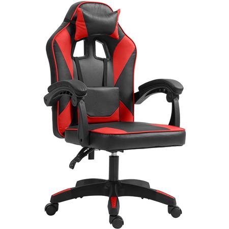 Gaming Stuhl TESCO, mit Lordosen- und Nackenkissen, Kunstleder, Farbe Schwarz und Rot 