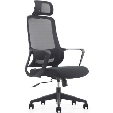 Ergonomischer Bürostuhl LUNA, Kopfstütze, Lordosenstütze, Netzstoff und Stoff, Schwarz