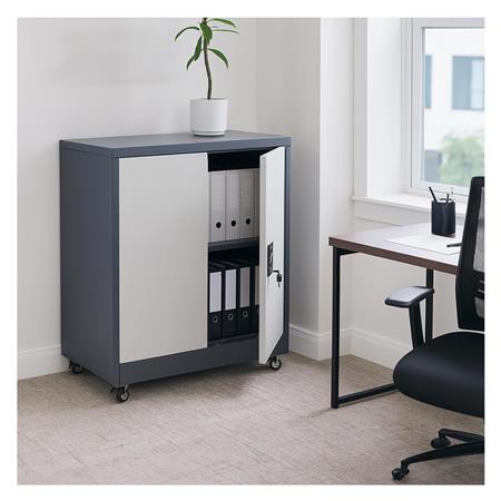 Aktenschrank BRENTON, Stahlschrank Maße 98x80x40cm, abschließbar und mit bremsbaren Rollen, Farbe Zweifarbig