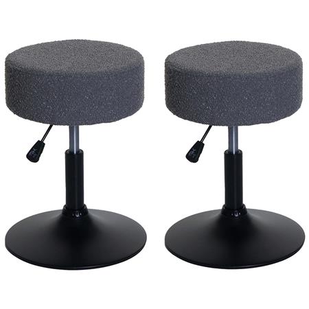 Im 2er Set: Arbeitshocker BLOOM, 360º drehbar, höhenverstellbar, bequem gepolstert, Bouclé-Stoffbezug, Farbe Dunkelgrau