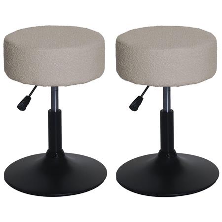 Im 2er Set: Arbeitshocker BLOOM, 360º drehbar, höhenverstellbar, bequem gepolstert, Bouclé-Stoffbezug, Farbe Beige