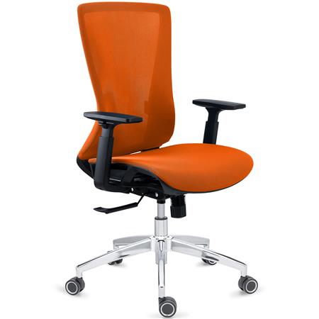 Ergonomischer Bürostuhl EVANS für 8h-Nutzung, elegantes Design mit Metallfußkreuz, Farbe Orange