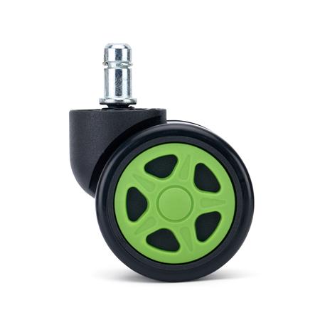 5er Set Hartbodenrollen SPEED, 11x50 mm, Gummibeschichtung, Gaming-Design, Farbe Grün