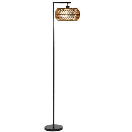 Bürolampe LUMIX, Elegante Stehlampe mit Korblampenschirm, Höhe 170cm, Metallgestell, Farbe Schwarz
