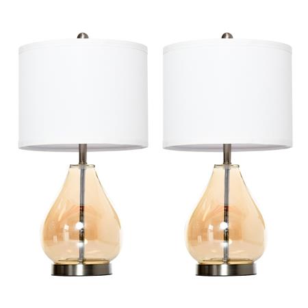 Büroleuchte NIRA, 2er Set Moderne Tischlampen mit Stoffschirm in Leinenoptik Ø 30 x 56 cm, Weiß