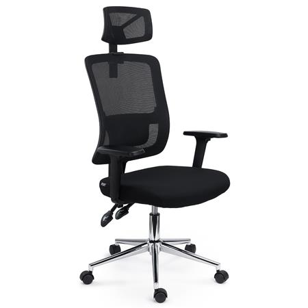 Ergonomischer Bürostuhl MISTIC C, exklusives Design mit Kopfstütze, gepolsterte Lordosenstütze, Metallfußkreuz , Farbe Schwarz