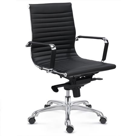 Bürostuhl DORIS, verchromtes Metallgestell, mittelhohe Rückenlehne, Kunstleder, Farbe Schwarz