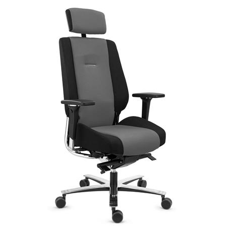 Ergonomischer Stuhl KRATOS, maximaler Komfort, zertifizierte 24h Nutzung, Stoff Schwarz/Grau